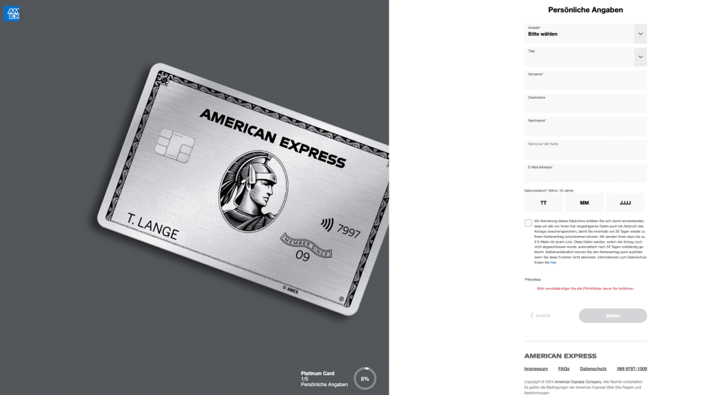 American Express Platinum Card Beantragung