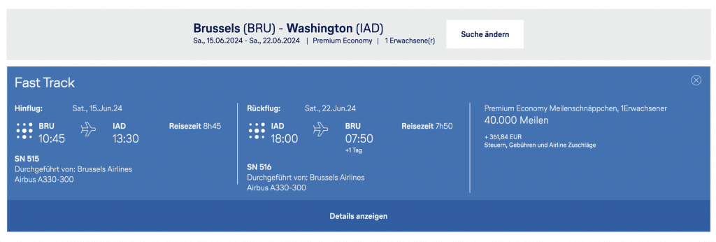 Meilenschnäppchen Brussels Airlines Washington März 