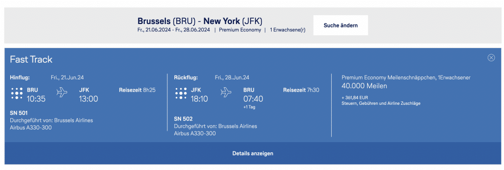 Meilenschnäppchen Brussels Airlines New York März 