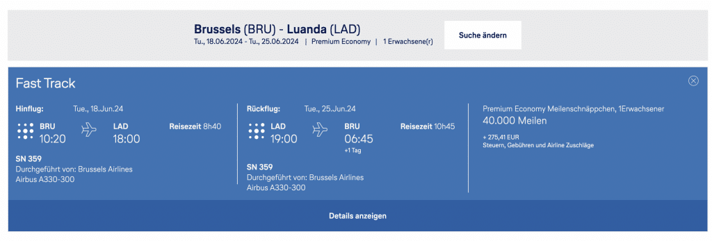 Meilenschnäppchen Brussels Airlines Luanda März 