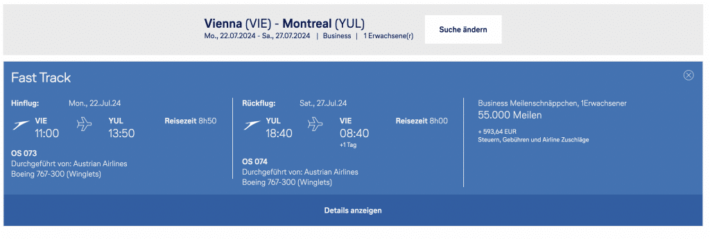 Meilenschnäppchen März Montreal Austrian Airlines 