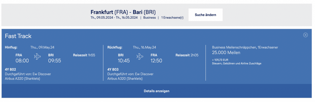Discover Airlines Meilenschnäppchen März 2024 Bari