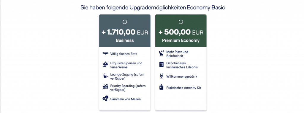 Lufthansa Upgrade Möglichkeiten Economy Festpreis
