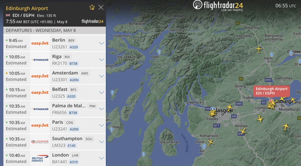 Edinburgh Airport Flightradar