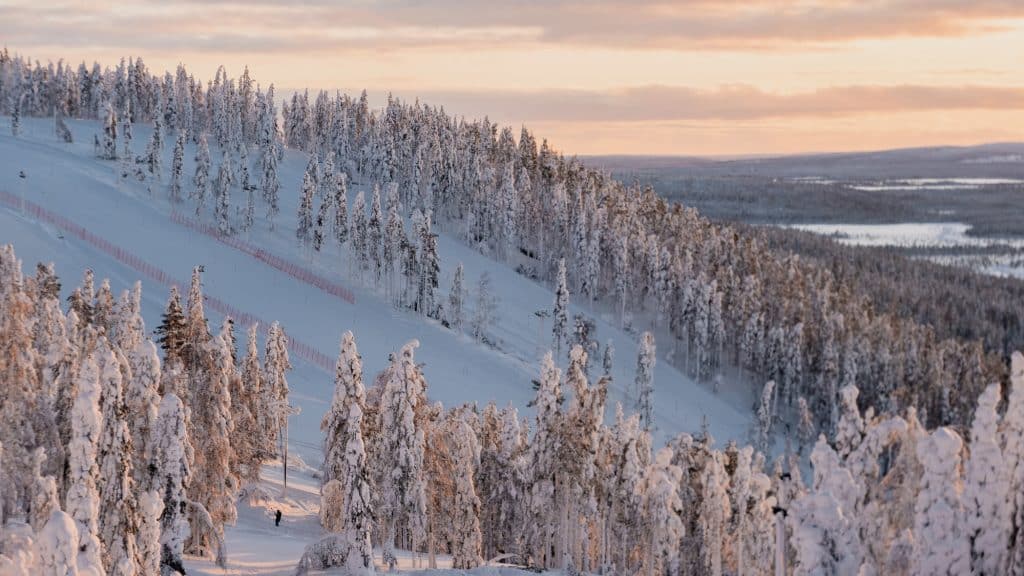 Winter Sunrise View Of Ski Slopes And Mountains In Levi, Kittilä