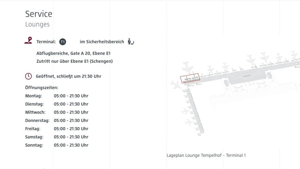 Oeffnungszeiten Lounge Tempelhof BER