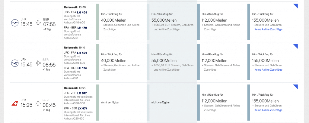 Verfügbarkeiten für Prämienflüge bei der Star Alliance