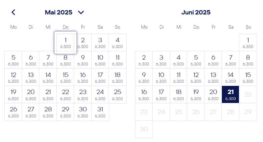 Lufthansa bezahlte Tickets Kalendersuche 