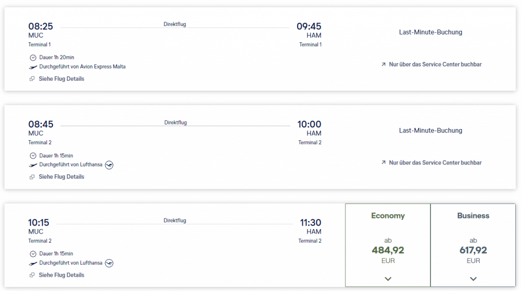 Lufthansa Ticket Buchung last minute 