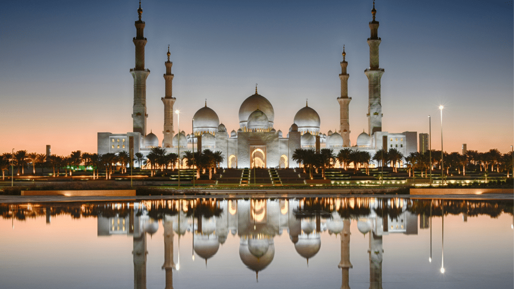 Abu Dhabi Scheich Zayed Grand Moschee Abend