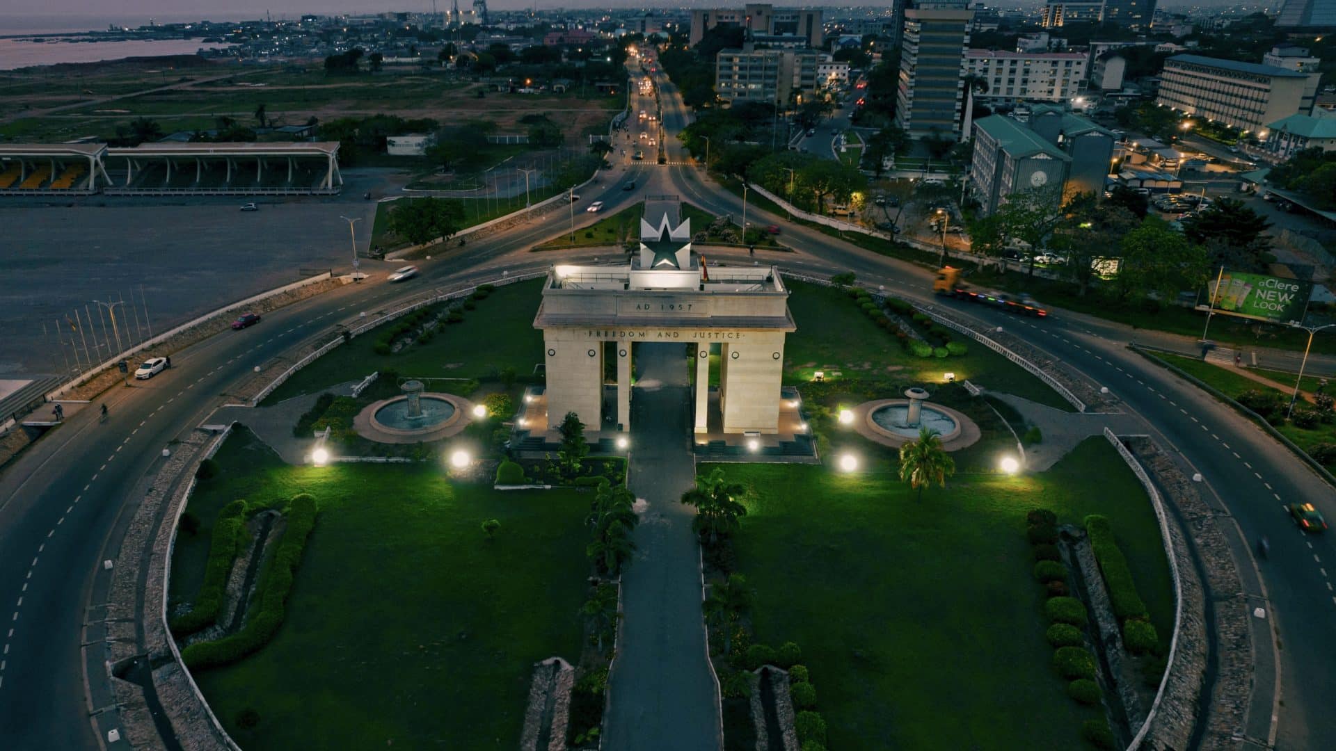 Aerial Of Ghana, Accra Black Star Gate.