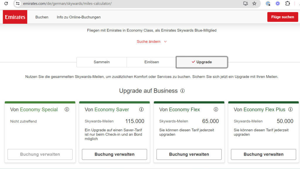 Emirates Meilen Einlösen Upgrade Südafrika