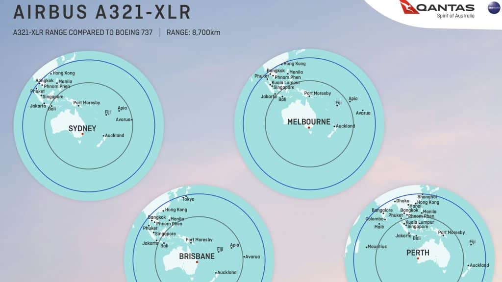 QANTAS REICHWEITE DER A321 XLR IM VERGLEICH ZUR BOEING 737