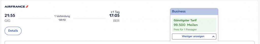 Screenshot Air France Meilen Einlösen