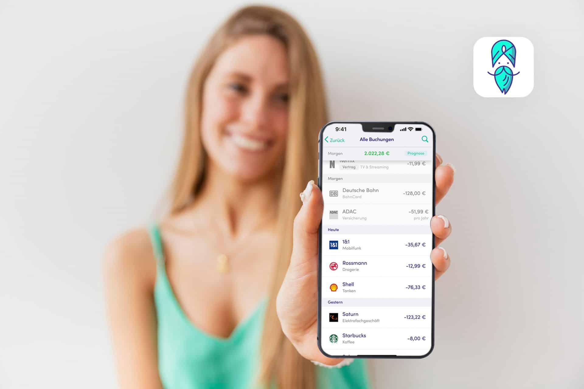 Woman Phone Finanzguru Bookings 01