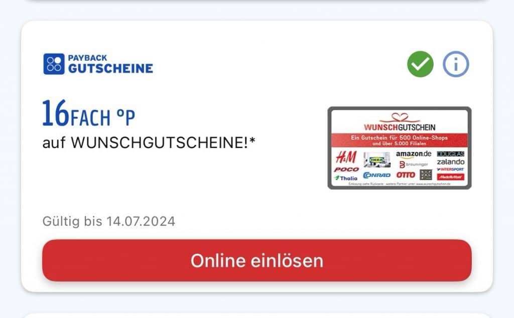 Ihr benötigt den entsprechenden Coupon in Eurer Payback App