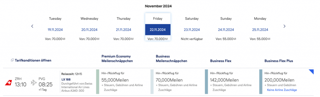 Verfürgbarkeiten Meilenschnäppchen Miles&More suche 