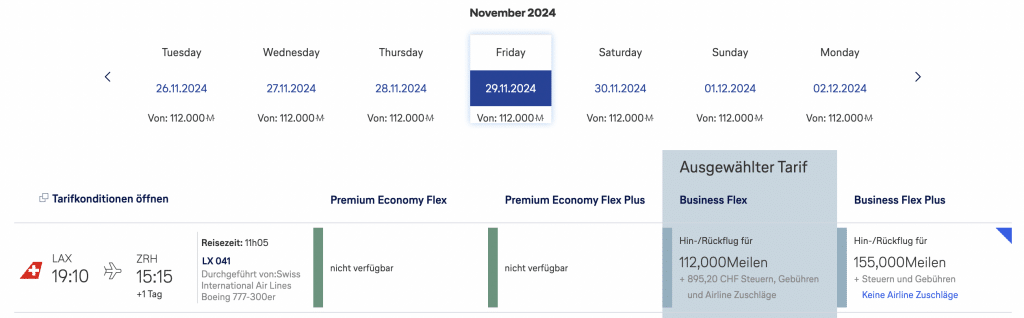 ZRH LAX Business Flex