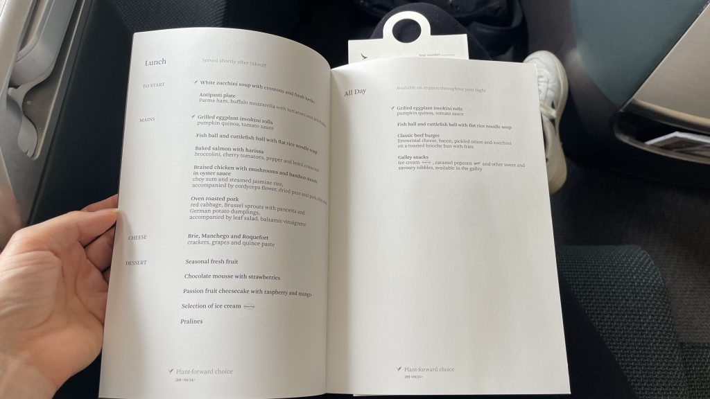 Menu Cathay Pacific Airbus A350