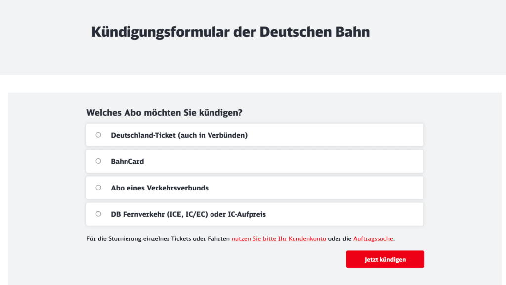 Kuendigungsformular Deutsche Bahn