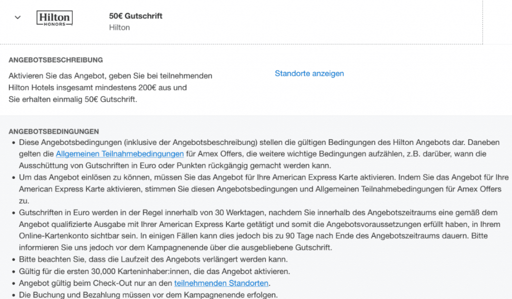 Bedingungen Amex Offer Hotel