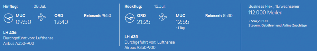 Lufthansa Buchung Beispiel Frankfurt Chicago