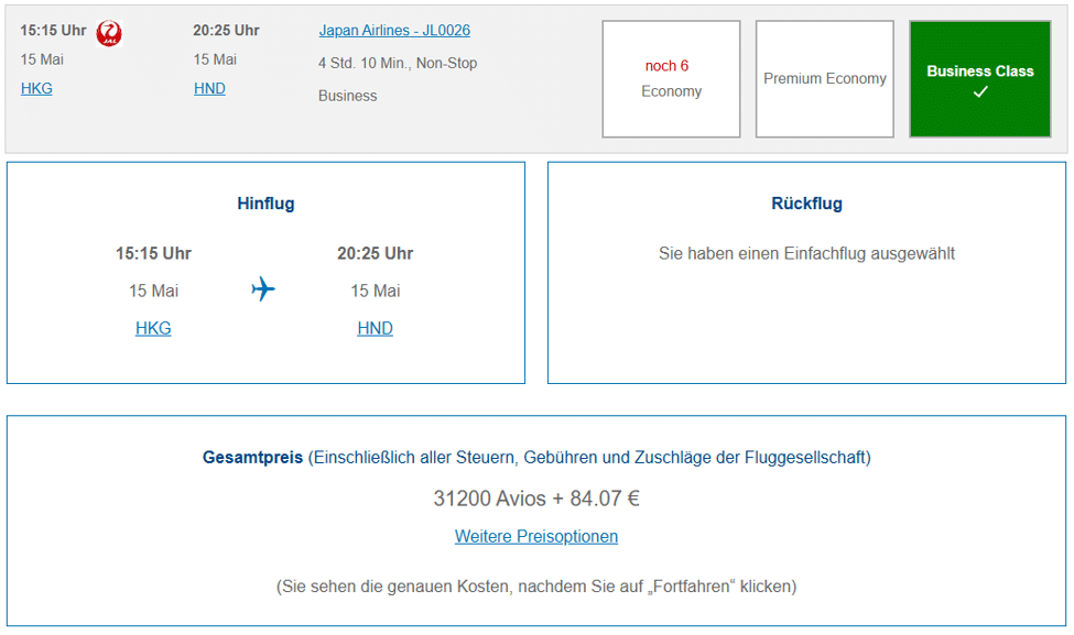 BA Executive Club Avios Buchung JAL Business Class Innerhalb Asiens