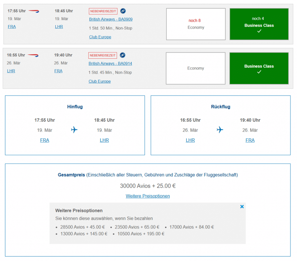 BA Hin Und Rückflug Special Kurzstrecke FRA LHR