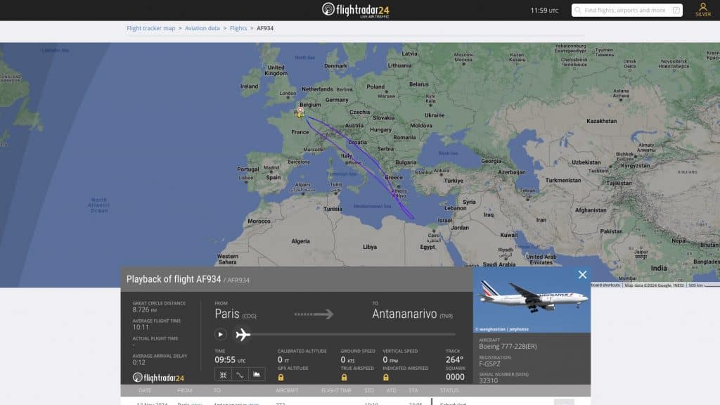 flightradar Air France AF934