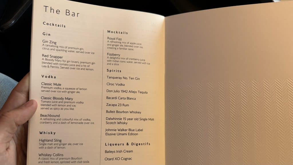 British Airways First Class Airbus A380 Cocktailkarte