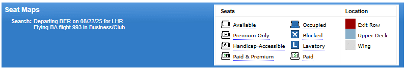 ExpertFlyer Seat Map Results Legende Beispiel BA