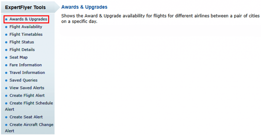 ExpertFlyer Tools Awards Upgrades