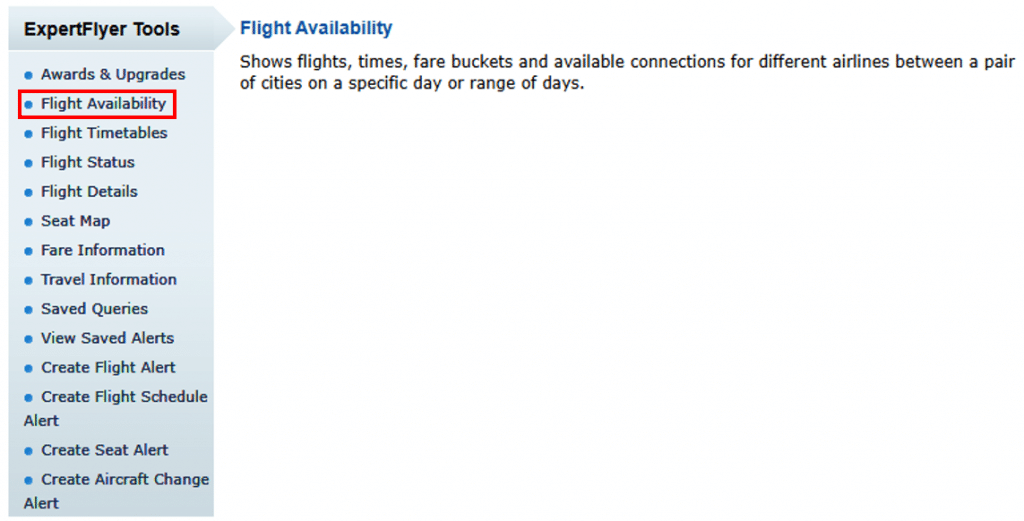 ExpertFlyer Tools Flight Availability