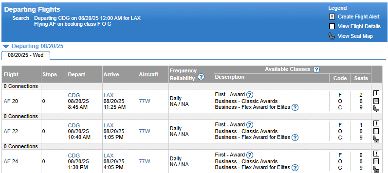 ExpertFlyer Upgrade Availability Results Air France 3