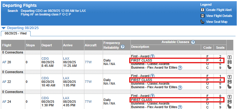 ExpertFlyer Upgrade Availability Results Air France 5