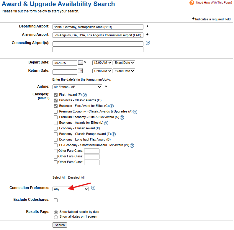 ExpertFlyer Upgrade Availability Results Air France 6