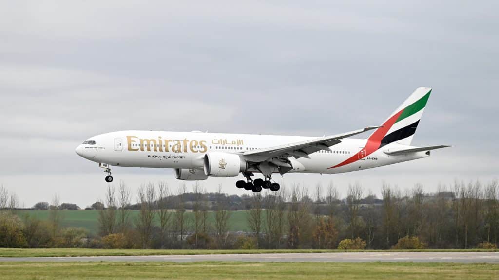 Emirates Boeing 777 in Edinburgh