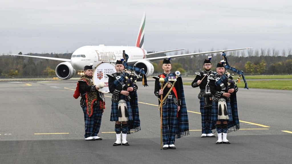 Emirates Boeing 777 in Edinburgh