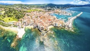 Saint Tropez Village Fortress And Landscape Aerial Panoramic View, Famous Tourist Destination On Cote D Azur