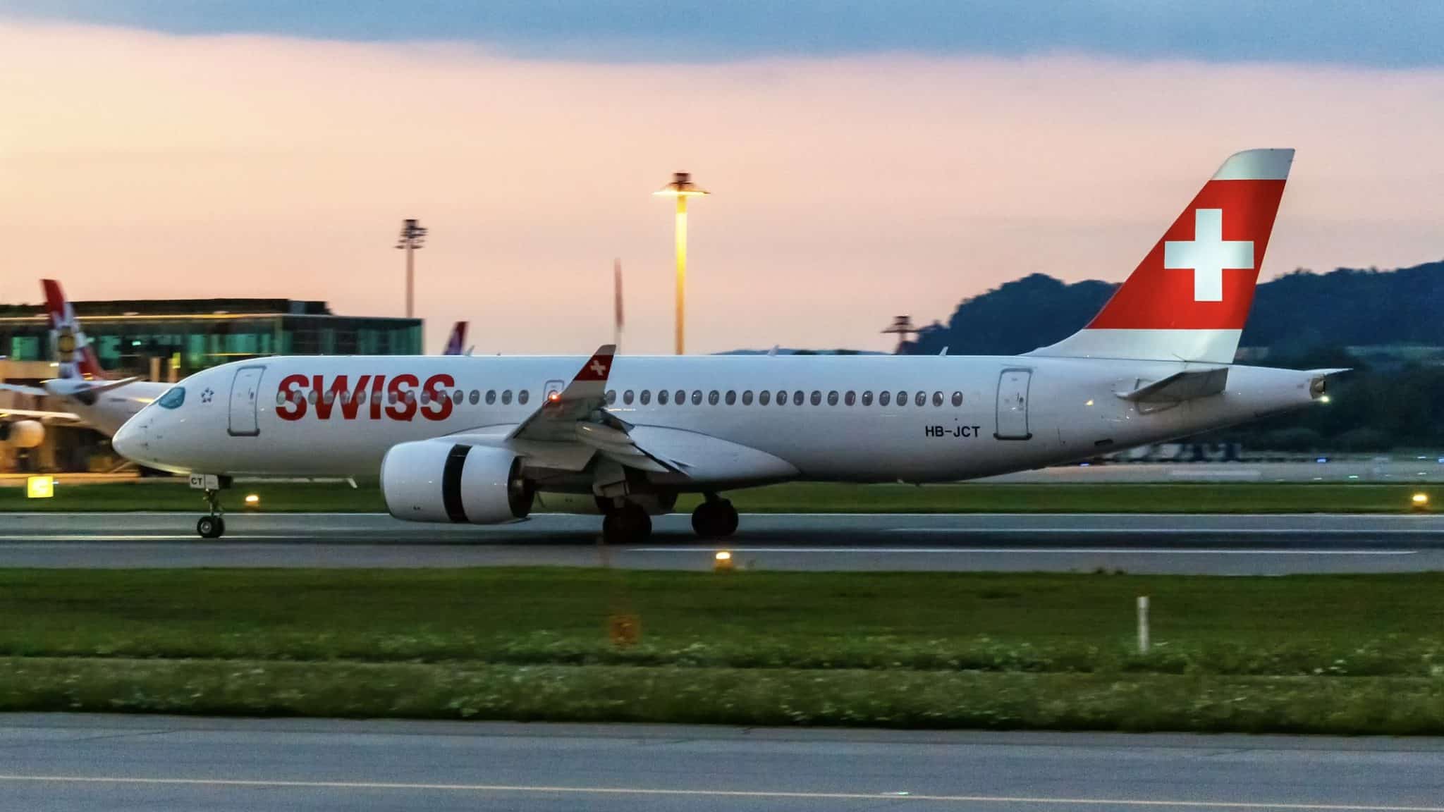 Swiss Airbus A220 300 Airplane Zurich Airport In Switzerland