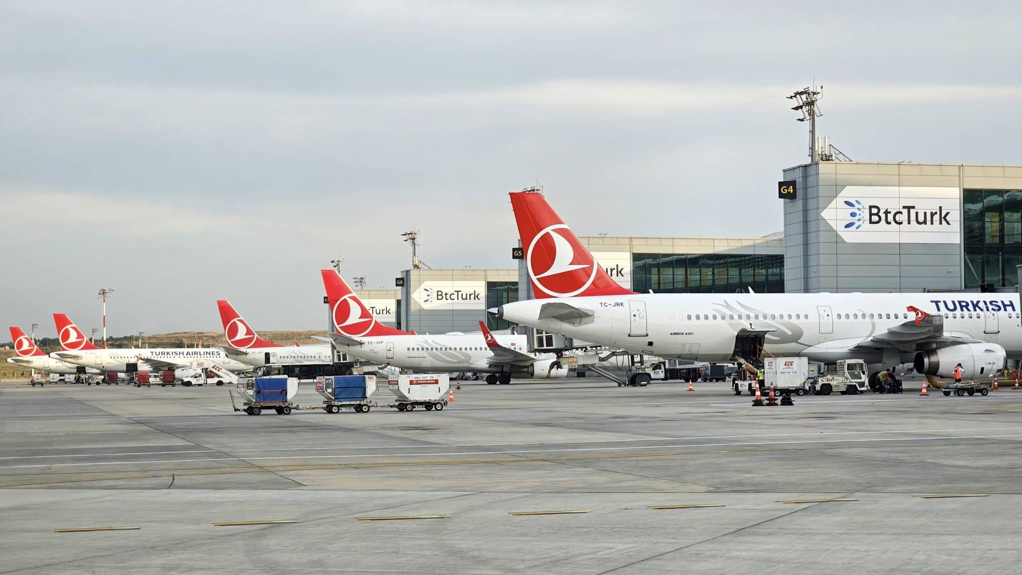 Several Turkish Airlines Planes Parked At The Istanbul Airport Terminal