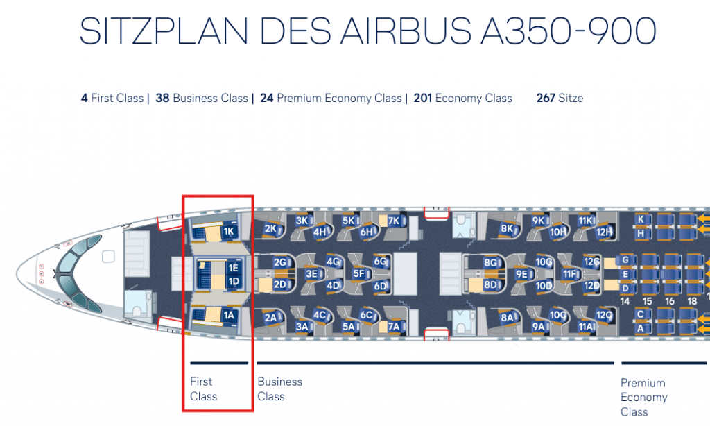 Sitzplan Airbus A350 900 Allegris Markiert