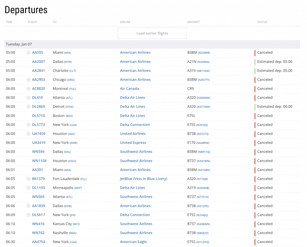 flightradar Abflüge am Flughafen Washington D.C.