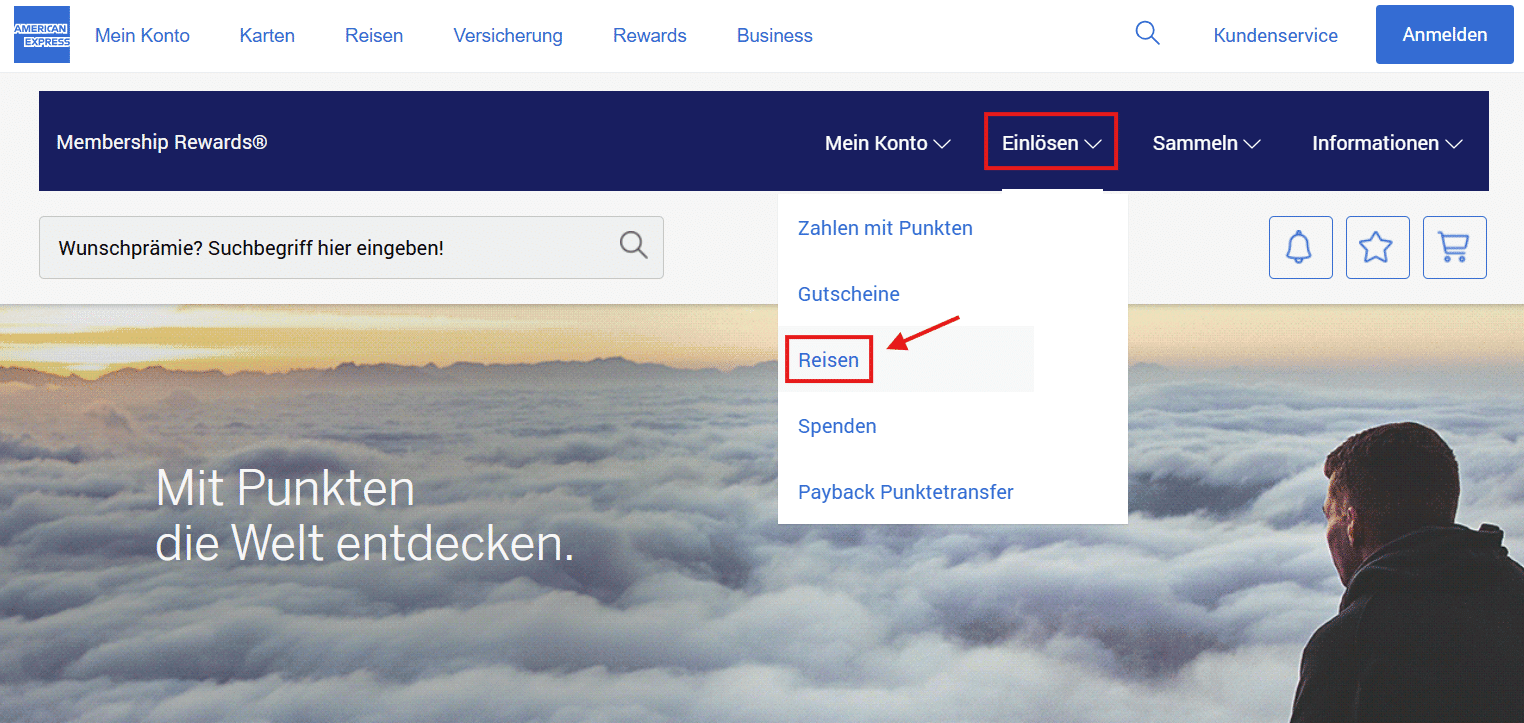 Amex Portal Membership Rewards Sparte Einlösen Reisen