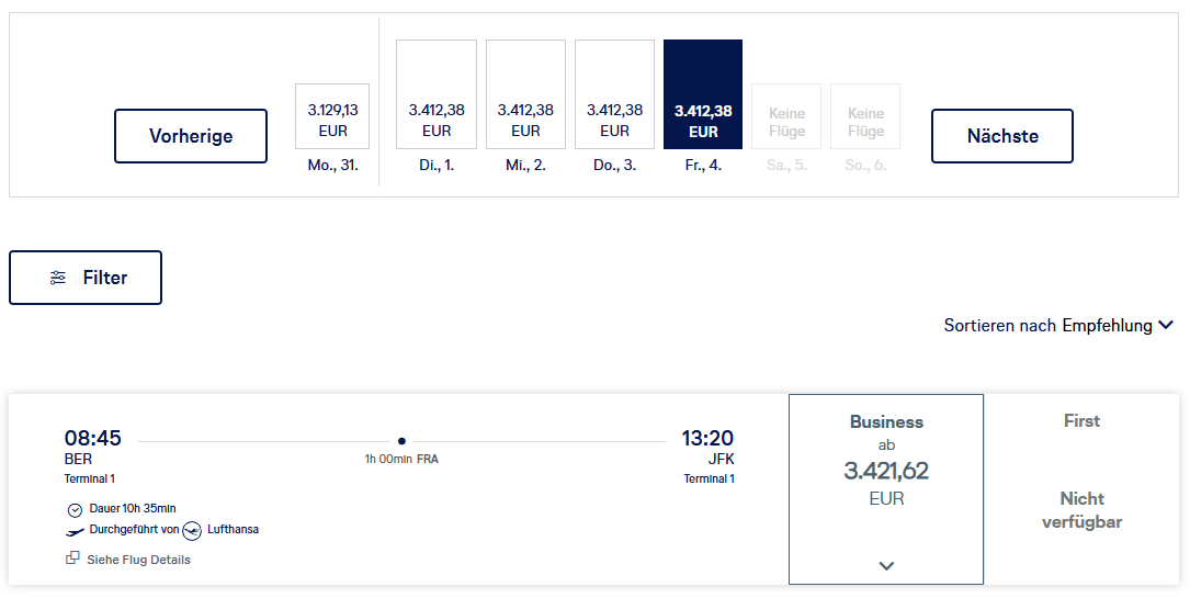 LH Suche Cash Flug BER JFK