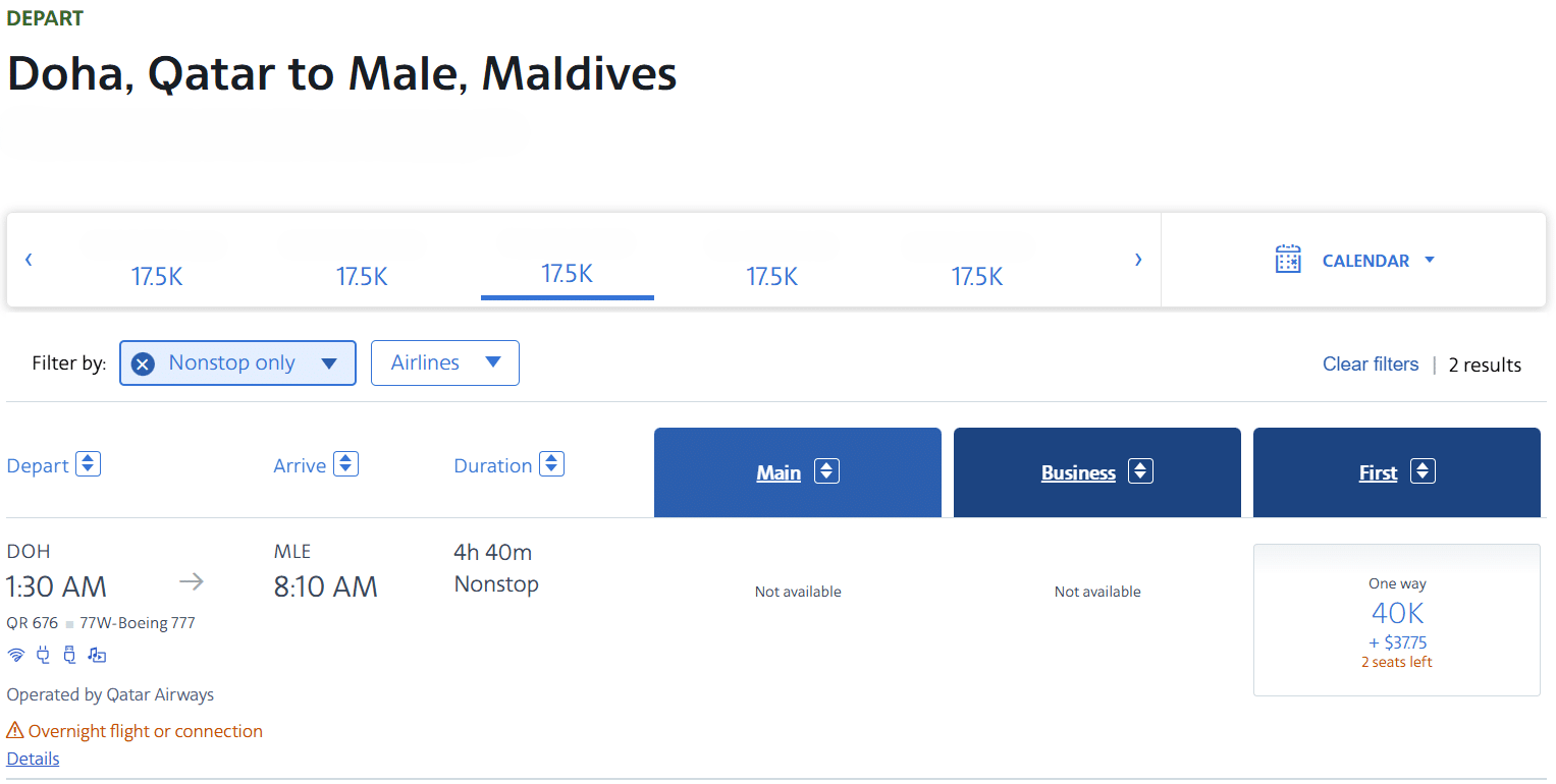 AAdvantage Award Flight Doha Male First Class