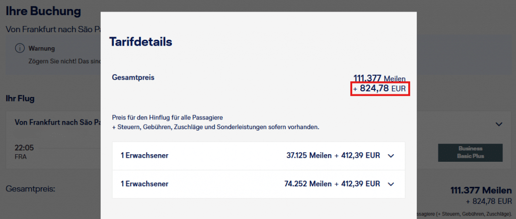 Award Flight Companion FRA GRU Business