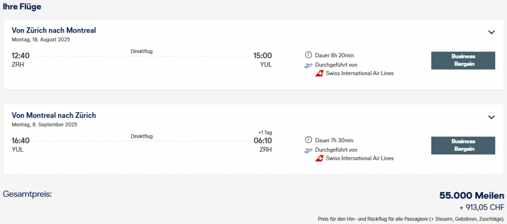 LX MS Mai 2025 ZRH YUL Business