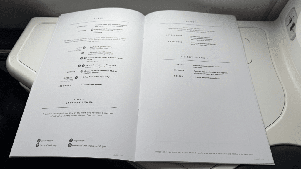 Air France Business Class Airbus A350 Karte