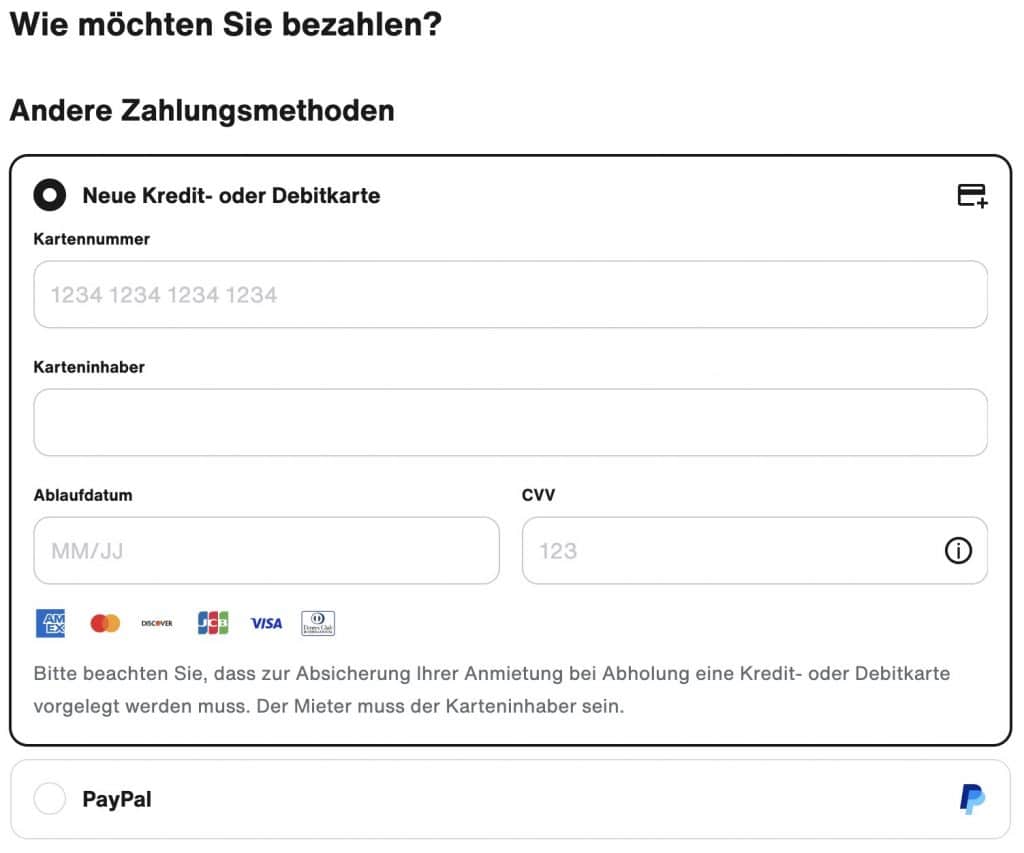 Der SIXT Bezahlvorgang